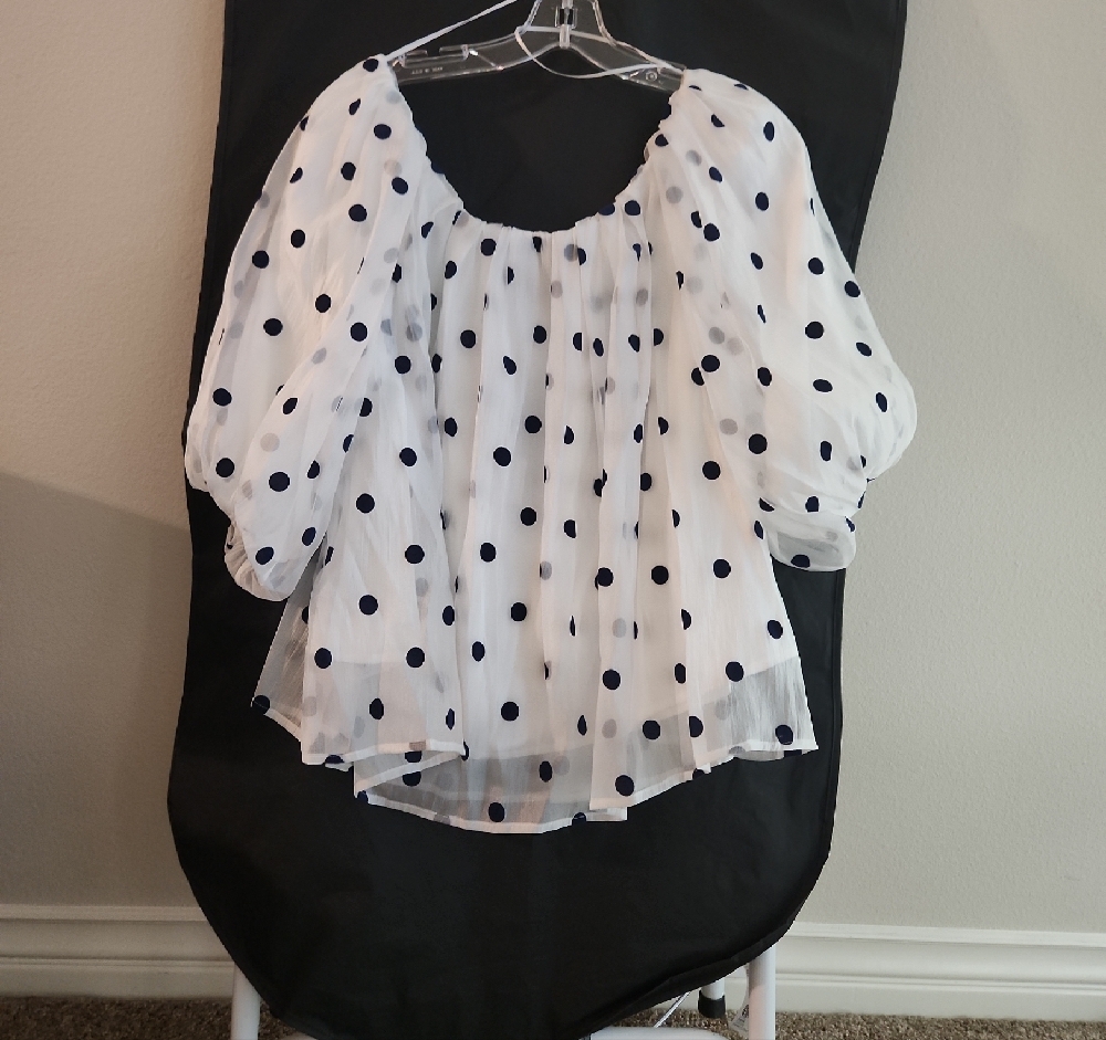 Macy's White and Black Ruffled Blouse with 3/4 Sleeves